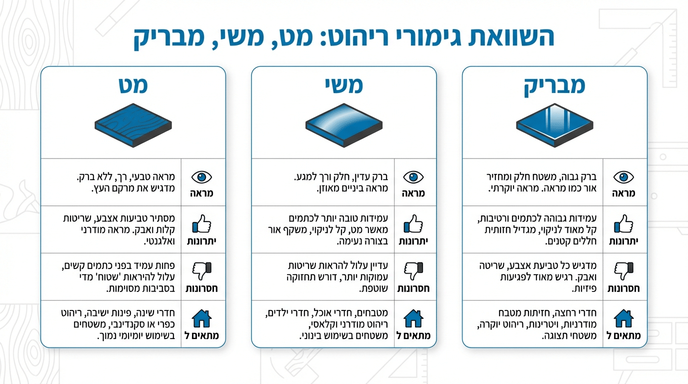 בחירת גימור מתאים לרהיט לפי סוג השימוש