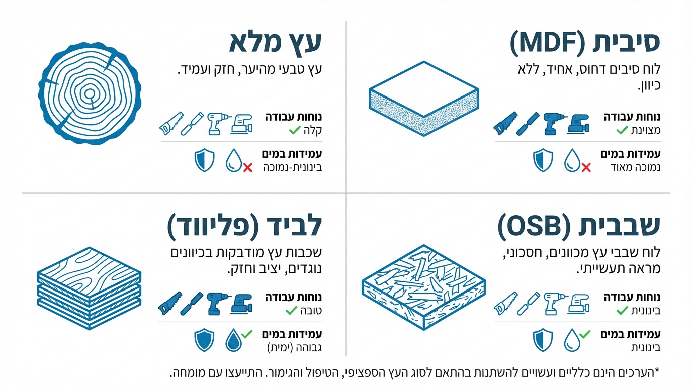 השוואה בין סוגי עץ לנגרות
