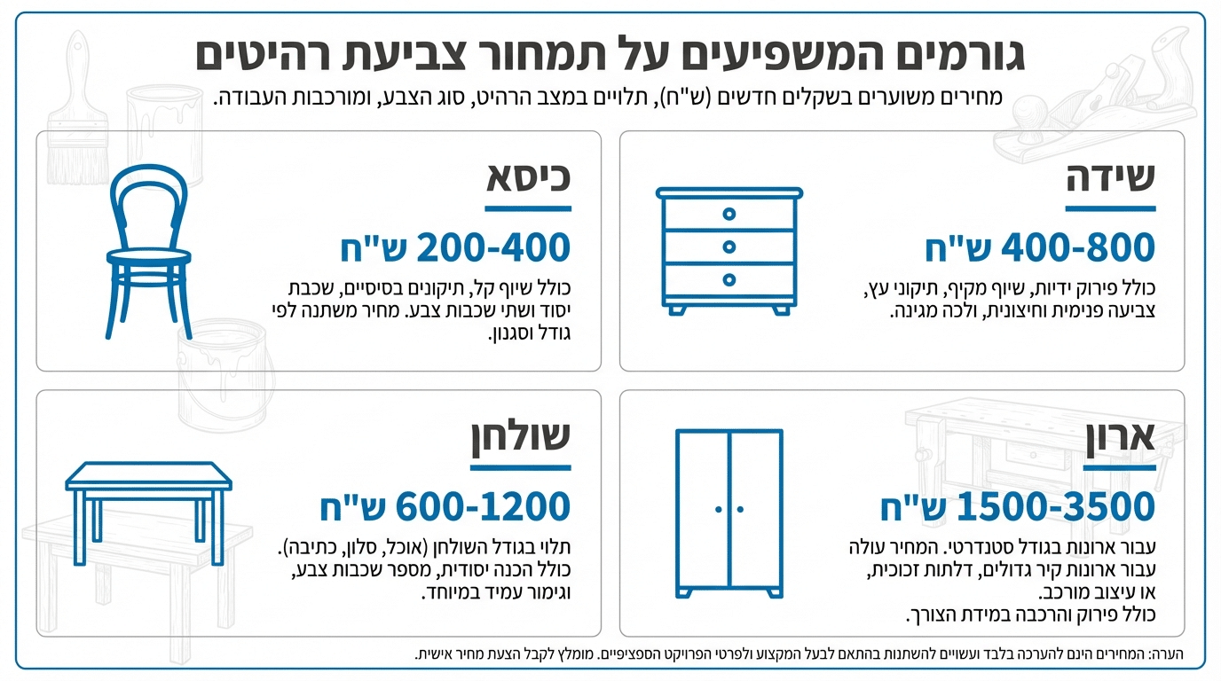 גורמים המשפיעים על מחיר צביעת רהיטים