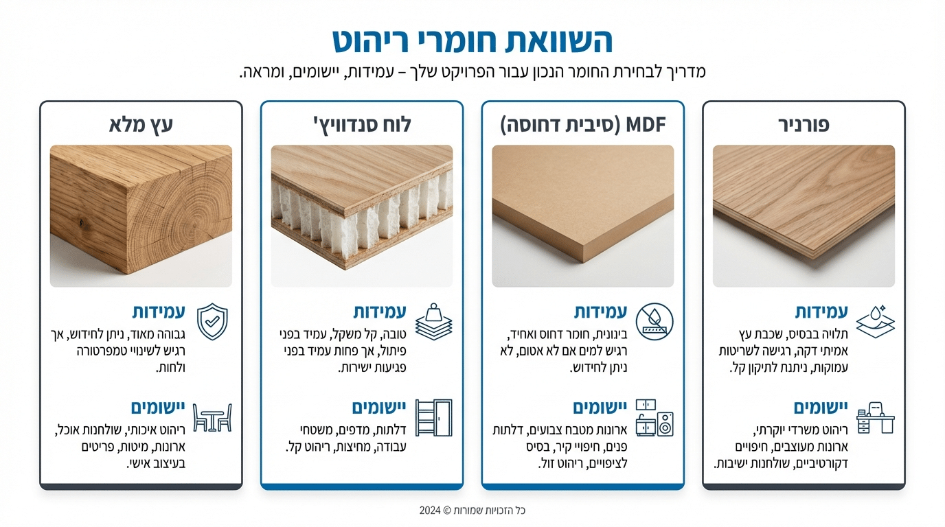 חומרים נפוצים לייצור רהיטים בהתאמה אישית