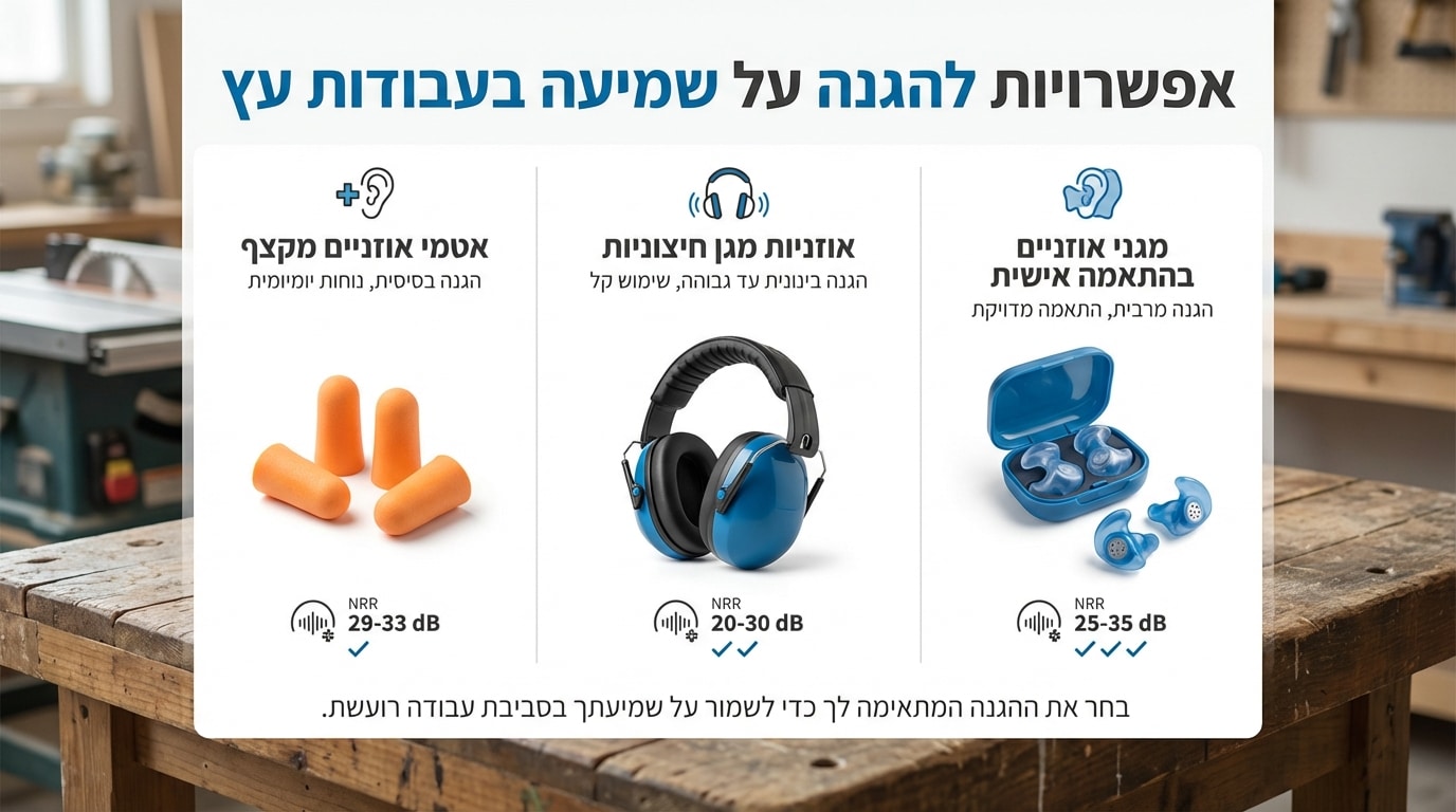 הגנת שמיעה בנגרות - אטמי אוזניים ואוזניות מגן