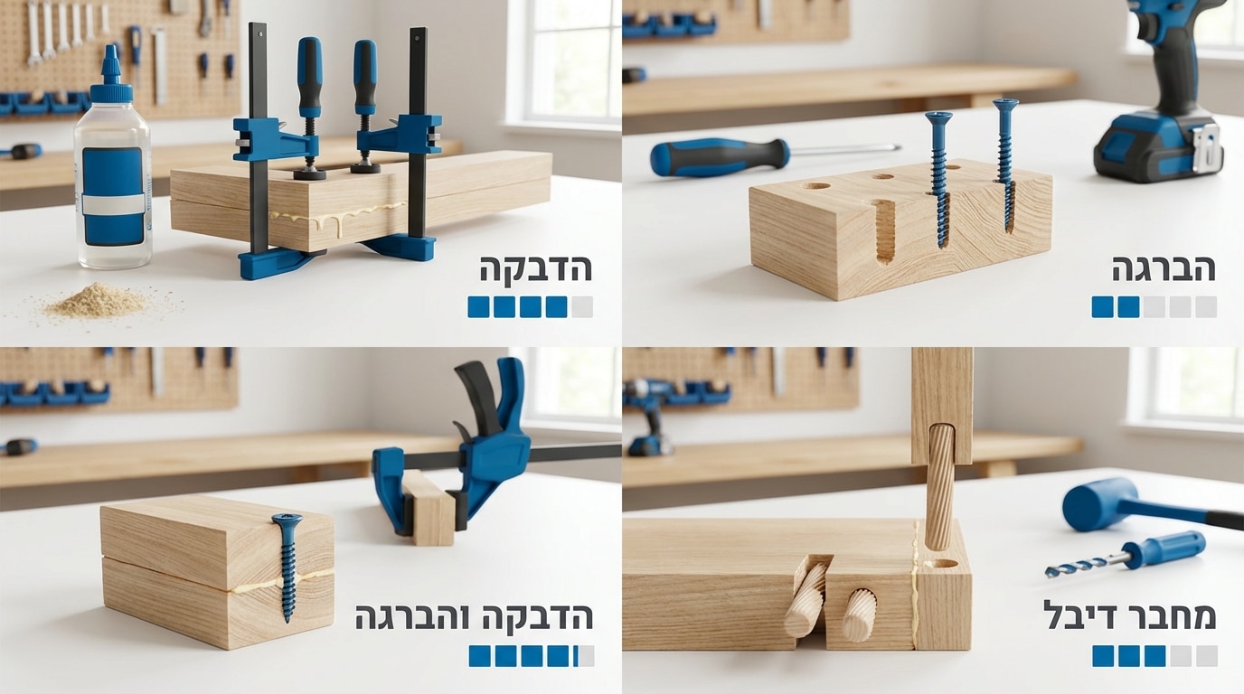 שיטות חיבור בנגרות - דבק עץ, ברגים ודיבלים