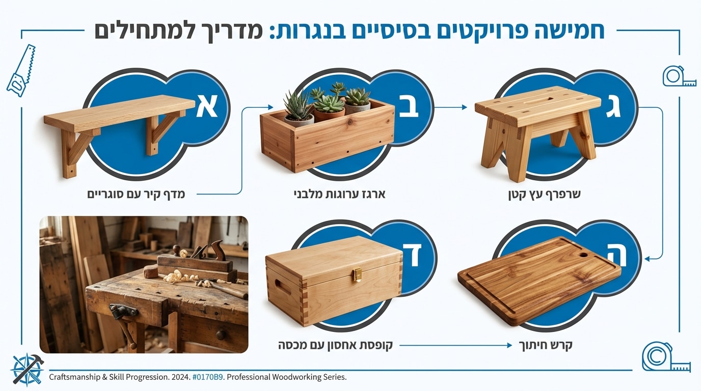 פרויקטי נגרות למתחילים - מדף קיר, אדנית ושרפרף