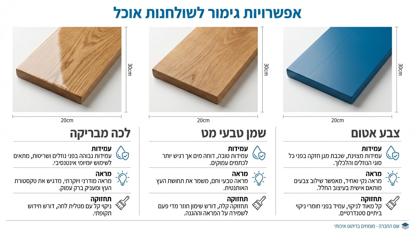 השוואת סוגי גימור לשולחן אוכל - לכה, שמן וצבע