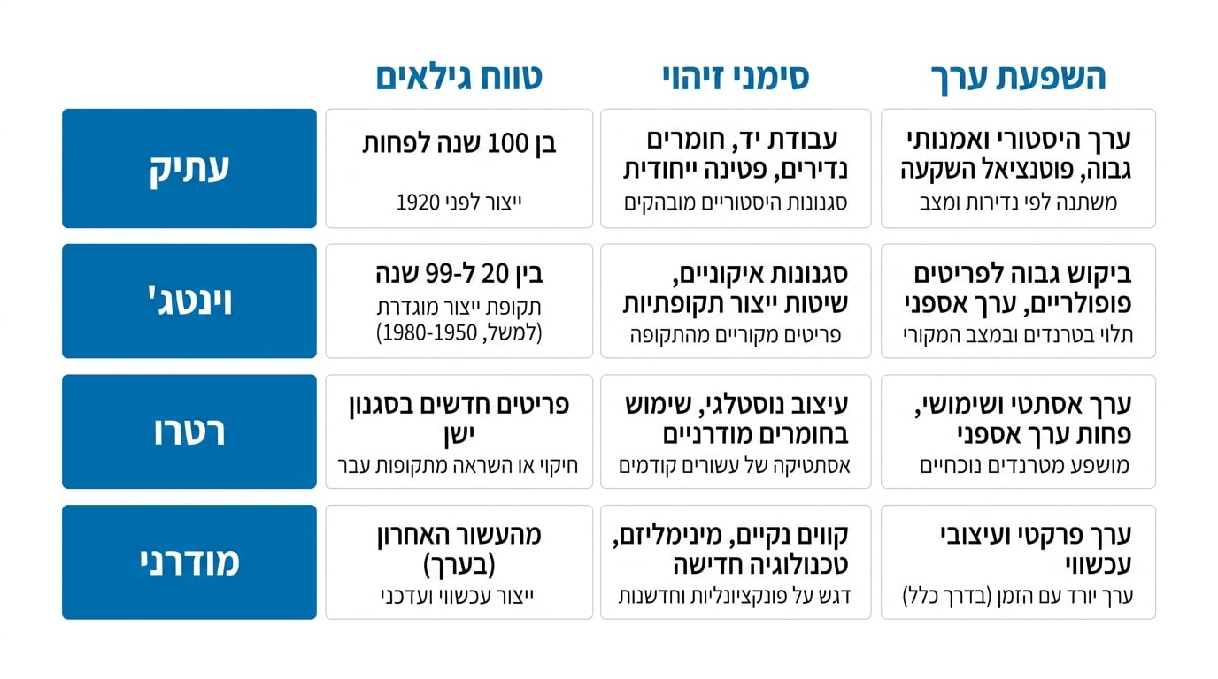 טבלת השוואה וינטג' רטרו עתיק ומודרני - מה ההבדלים המעשיים