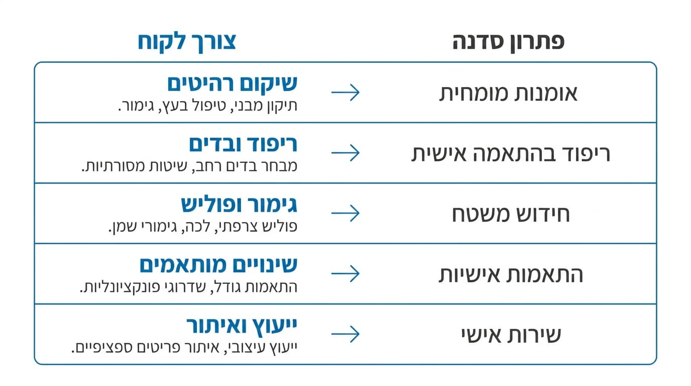 טבלת מיפוי – מה מקבלים בפועל בנוסטלגיה סדנאות נגרות