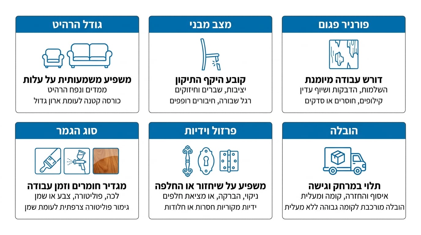 טבלת משתני מחיר – מה משפיע על עלות חידוש רהיט ובכמה