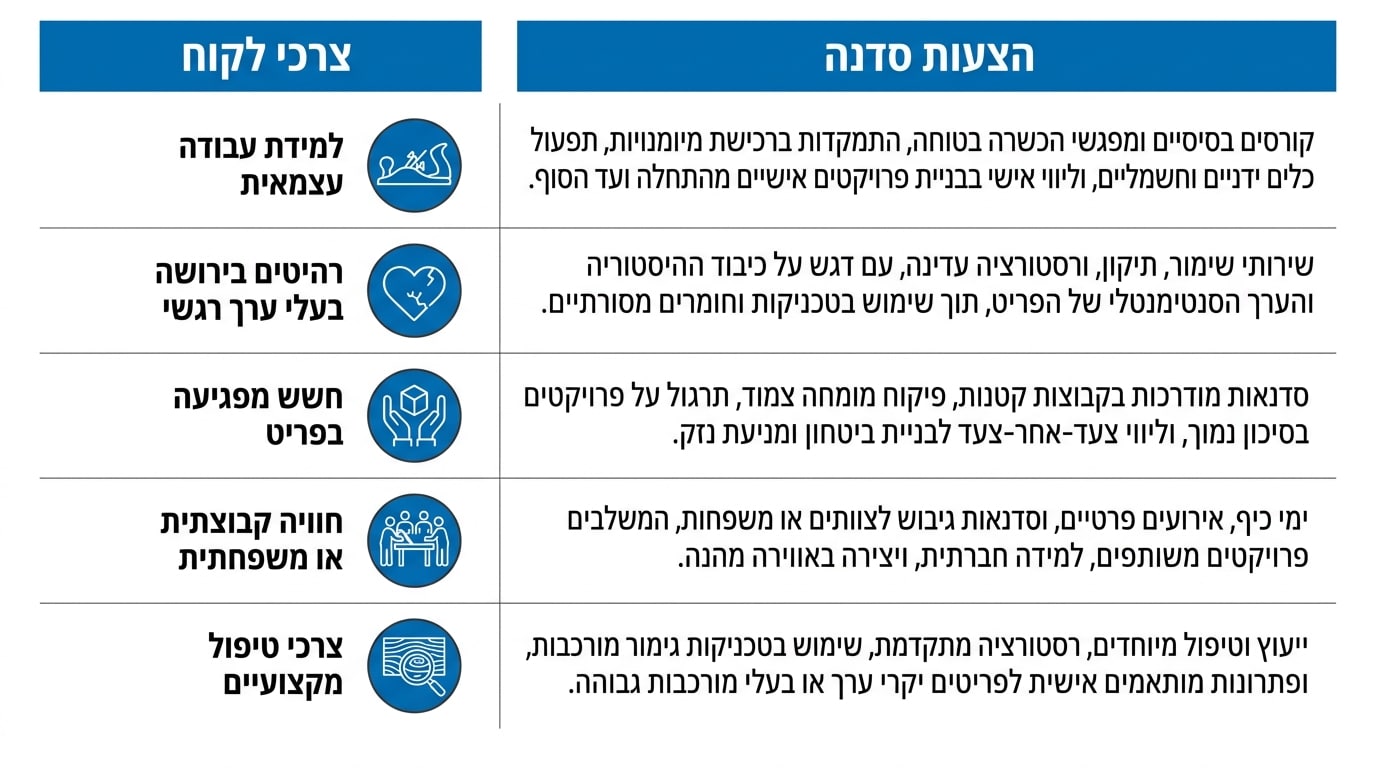 טבלה: צורך אישי מול מה שמציעה סדנת נוסטלגיה