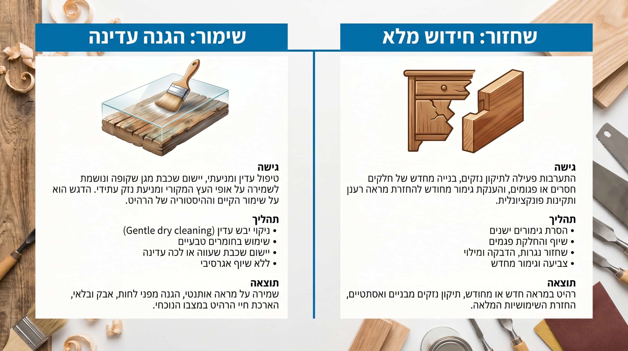 מה ההבדל בין שימור לבין רסטורציה של רהיט ירושה