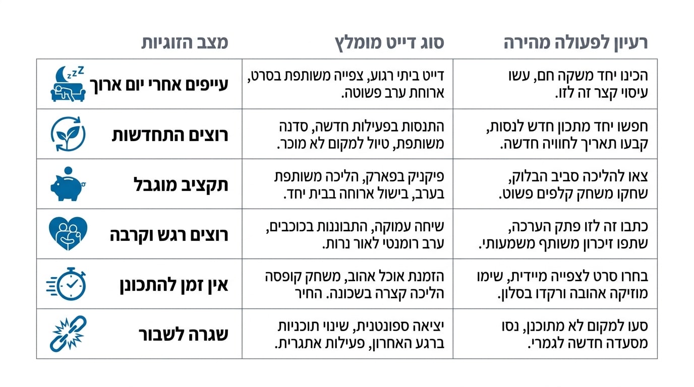איך לבחור בין דייט נייט בבית בחוץ זול רומנטי או ספונטני